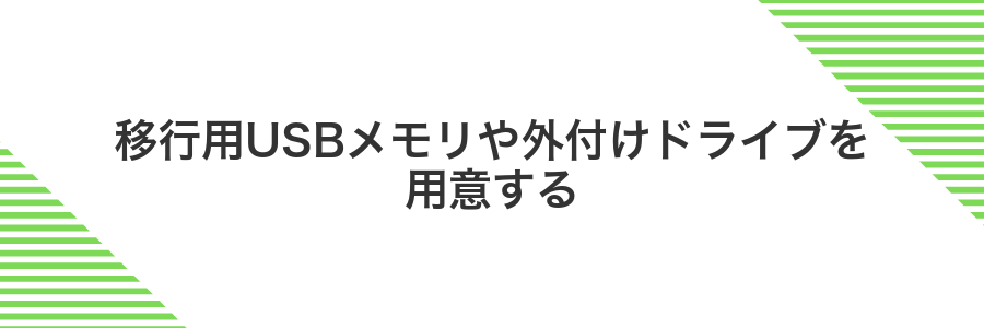 移行用USBメモリや外付けドライブを用意する