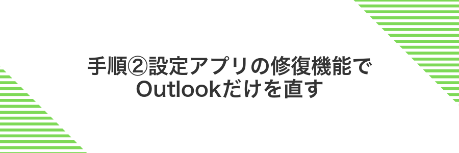 手順②設定アプリの修復機能でOutlookだけを直す