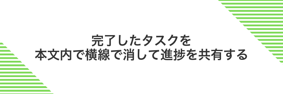 完了したタスクを本文内で横線で消して進捗を共有する