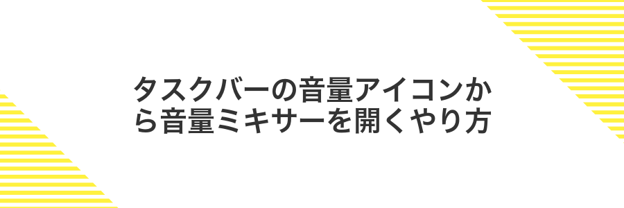 タスクバーの音量アイコンから音量ミキサーを開くやり方