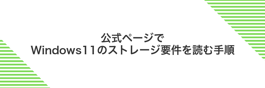 公式ページでWindows11のストレージ要件を読む手順