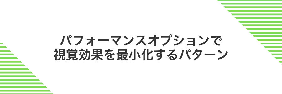 パフォーマンスオプションで視覚効果を最小化するパターン