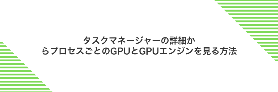タスクマネージャーの詳細からプロセスごとのGPUとGPUエンジンを見る方法
