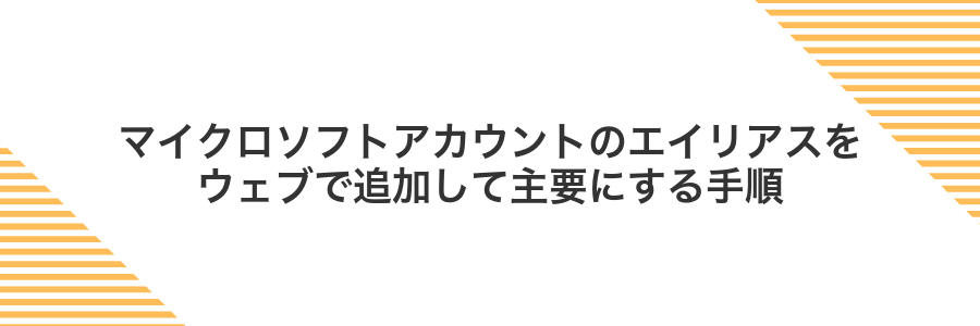 マイクロソフトアカウントのエイリアスをウェブで追加して主要にする手順