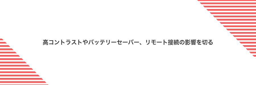 高コントラストやバッテリーセーバー、リモート接続の影響を切る