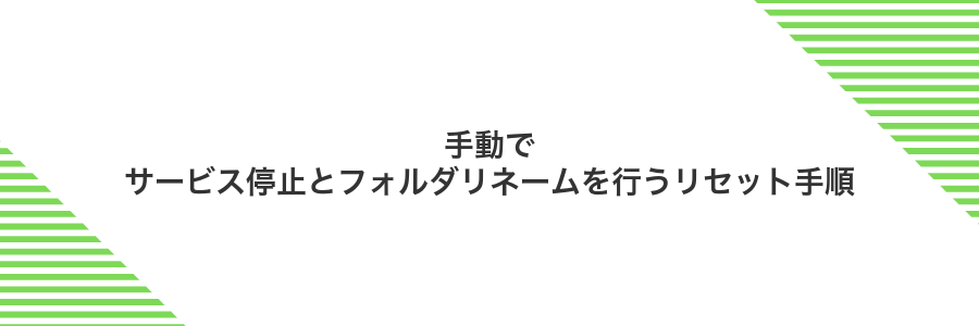 手動でサービス停止とフォルダリネームを行うリセット手順