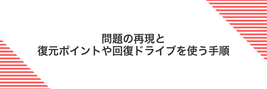 問題の再現と復元ポイントや回復ドライブを使う手順