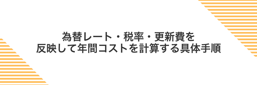 為替レート・税率・更新費を反映して年間コストを計算する具体手順
